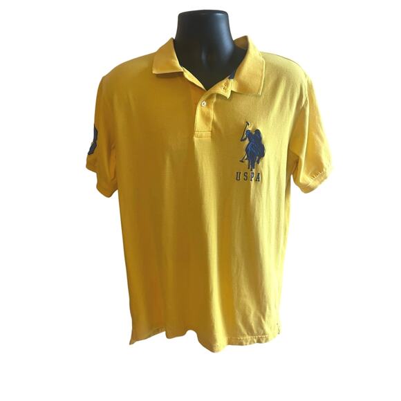 Y2K Vintage Mens Yellow Polo Shirt USPA Size L Embroidered Preppy Statement - Picture 1 of 8
